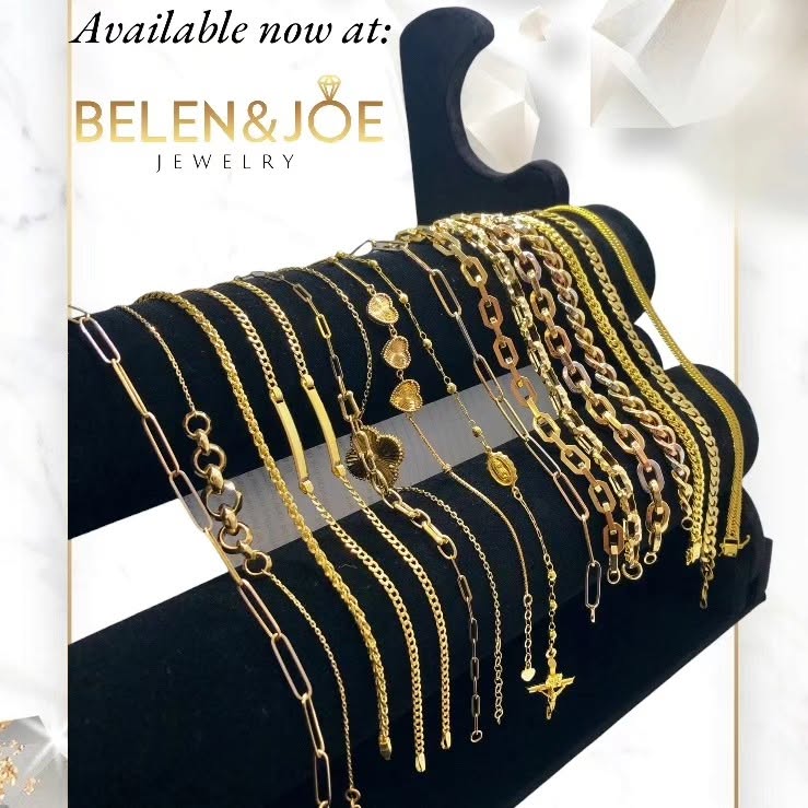 Display of gold bracelets and chains