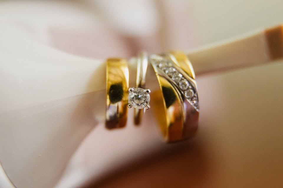 Close up of a gold and diamond ring