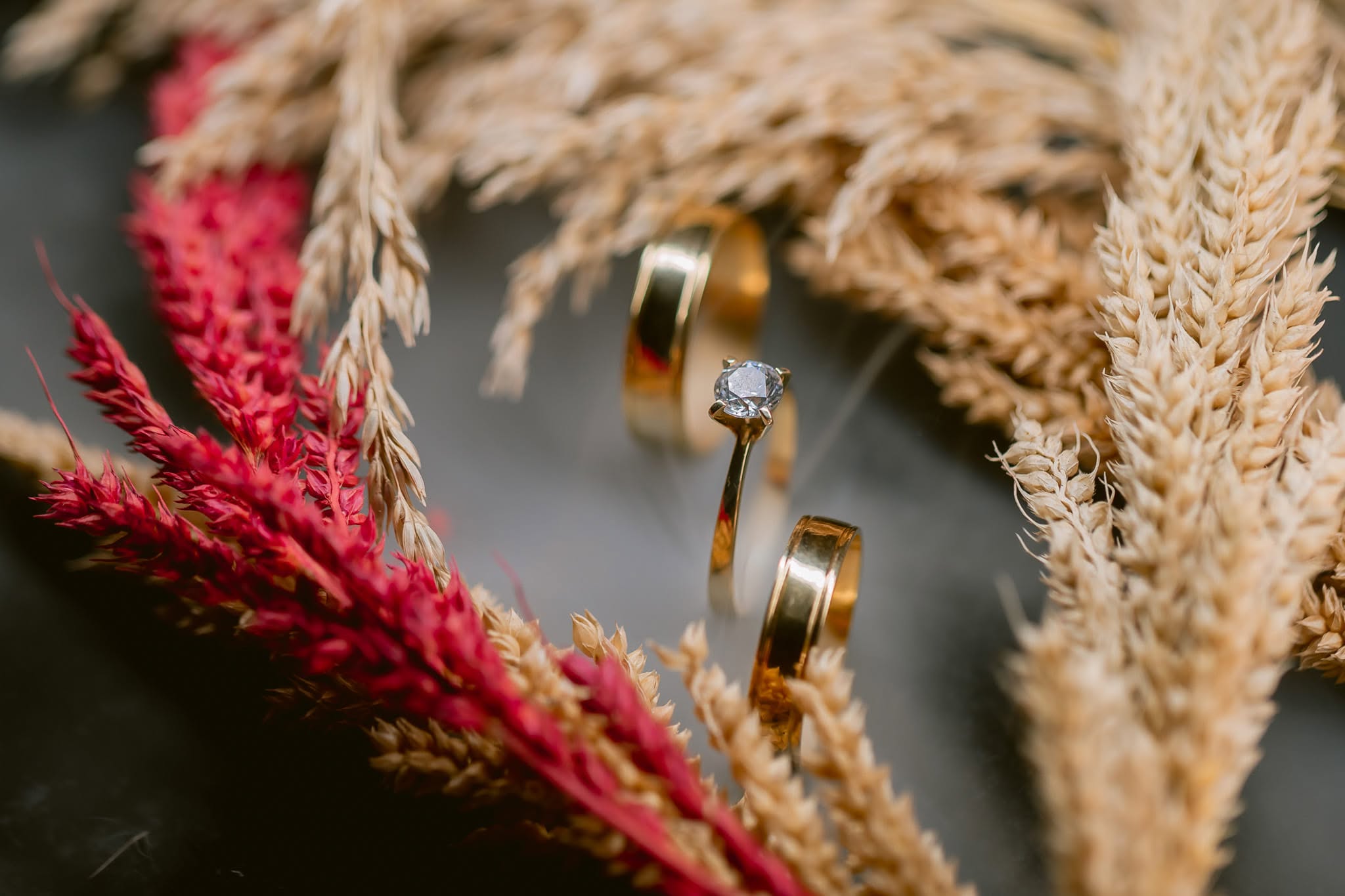 Engagement ring styled with dried florals